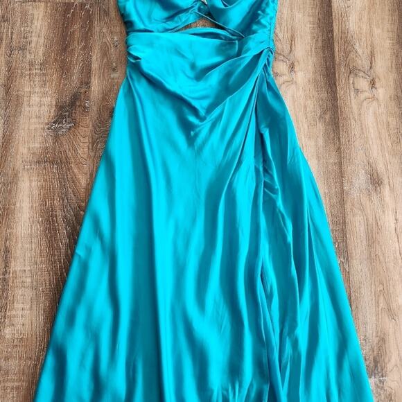 The Sei for FWRD Asymmetric Strappy Gown in Aqua Blue Size 8 Silk Sleeveless - Picture 6 of 16